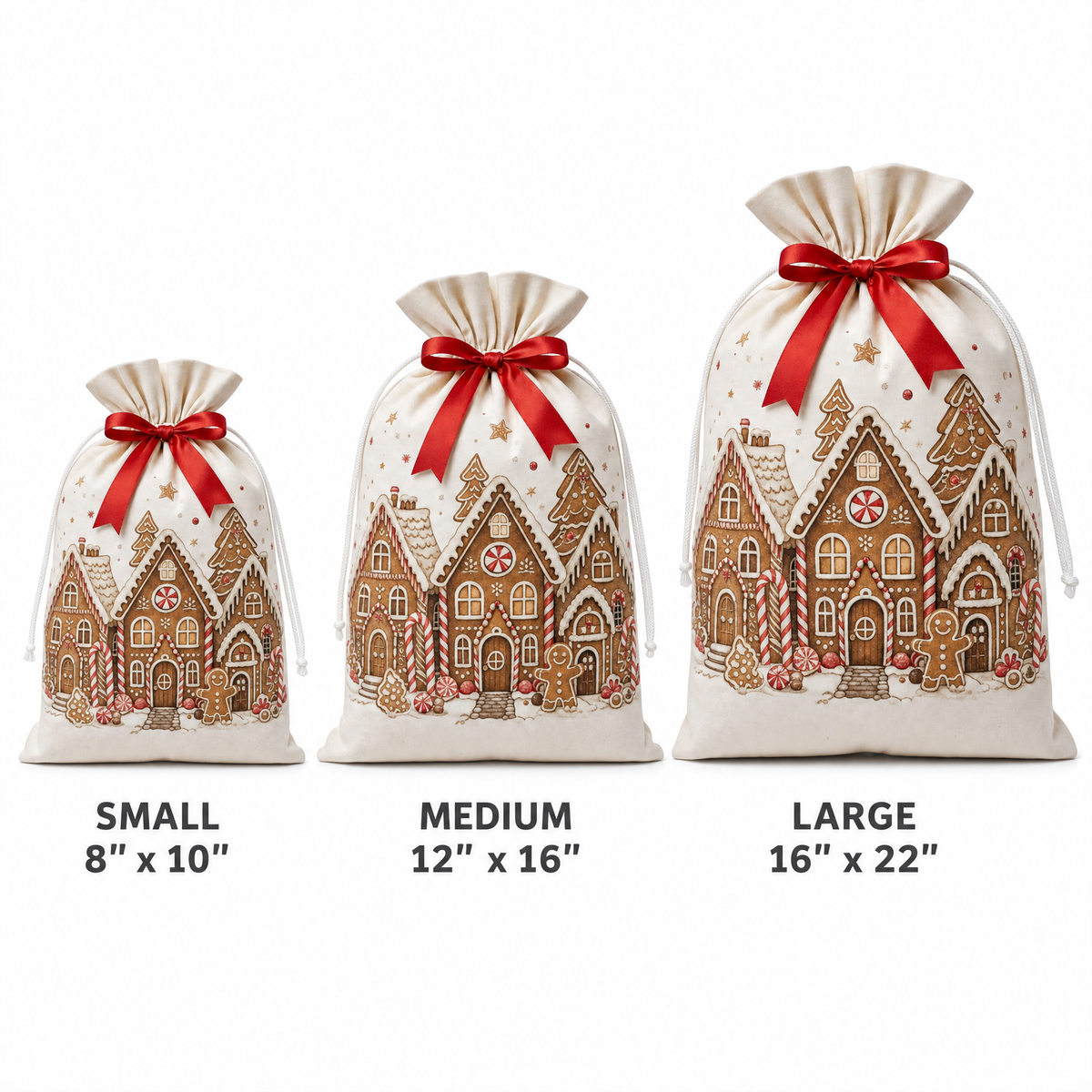 Gingerbread Village — Reusable Fabric Christmas Gift Bag