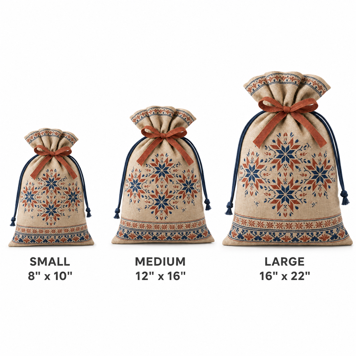 Folk Star — Reusable Fabric Christmas Gift Bag