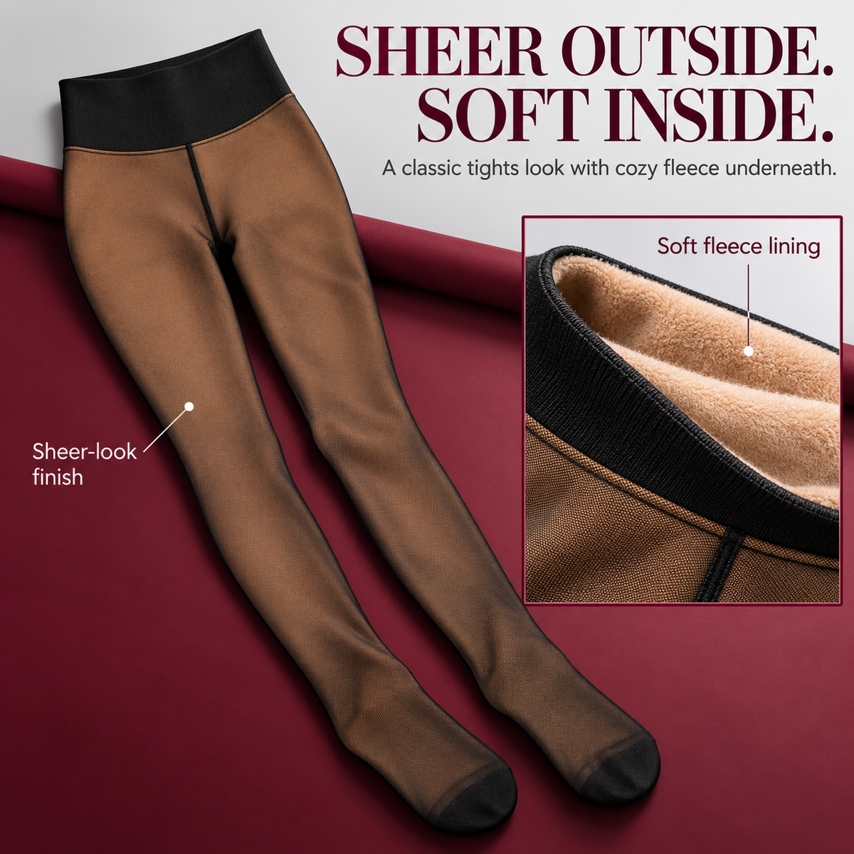 High-Waisted Fleece-Lined Sheer-Look Tights