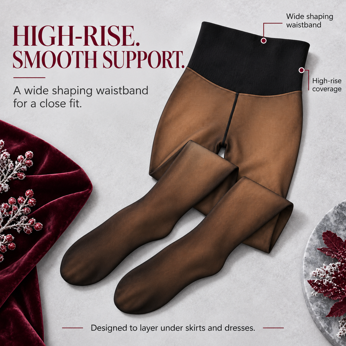 High-Waisted Fleece-Lined Sheer-Look Tights