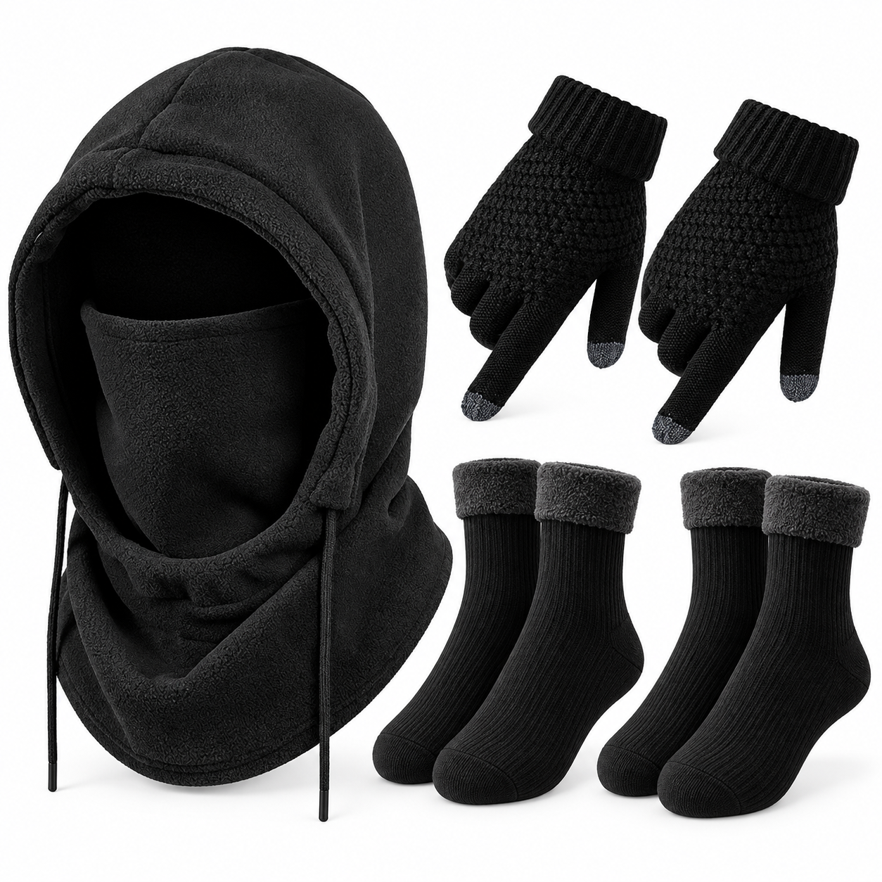 4-Piece Set — Balaclava + Gloves + 2 Pairs of Socks
