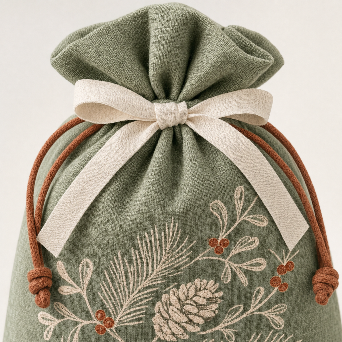 Winter Botanical — Reusable Fabric Christmas Gift Bag