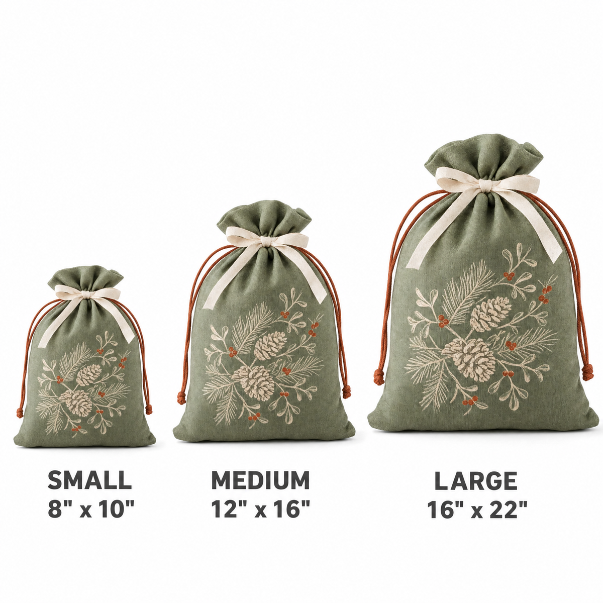 Winter Botanical — Reusable Fabric Christmas Gift Bag