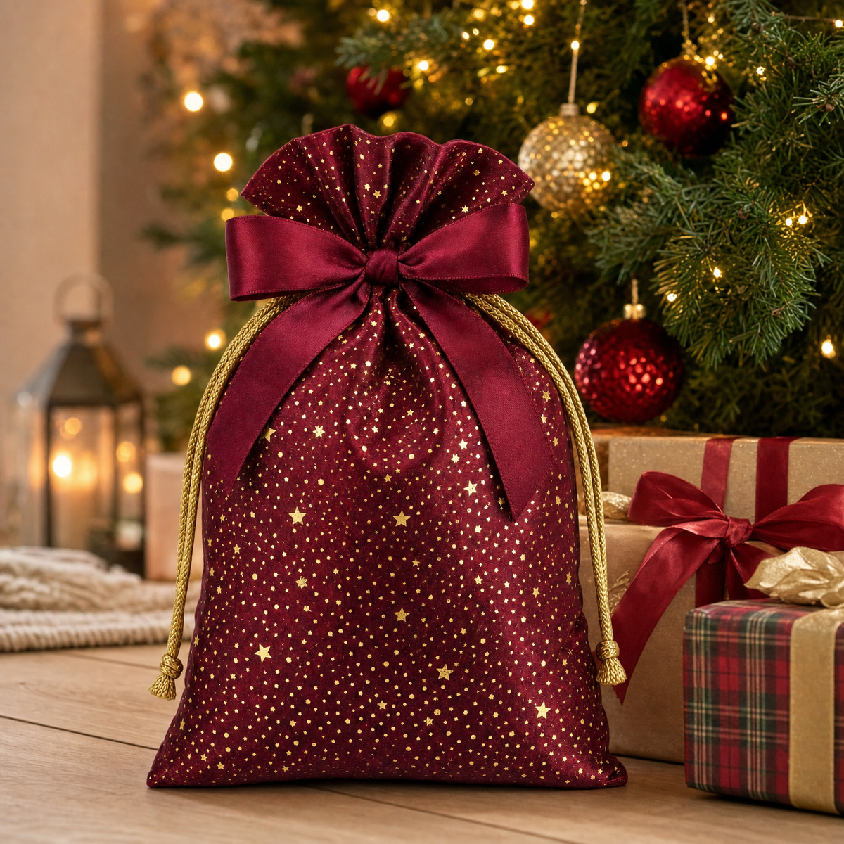 Gilded Confetti — Reusable Fabric Christmas Gift Bag