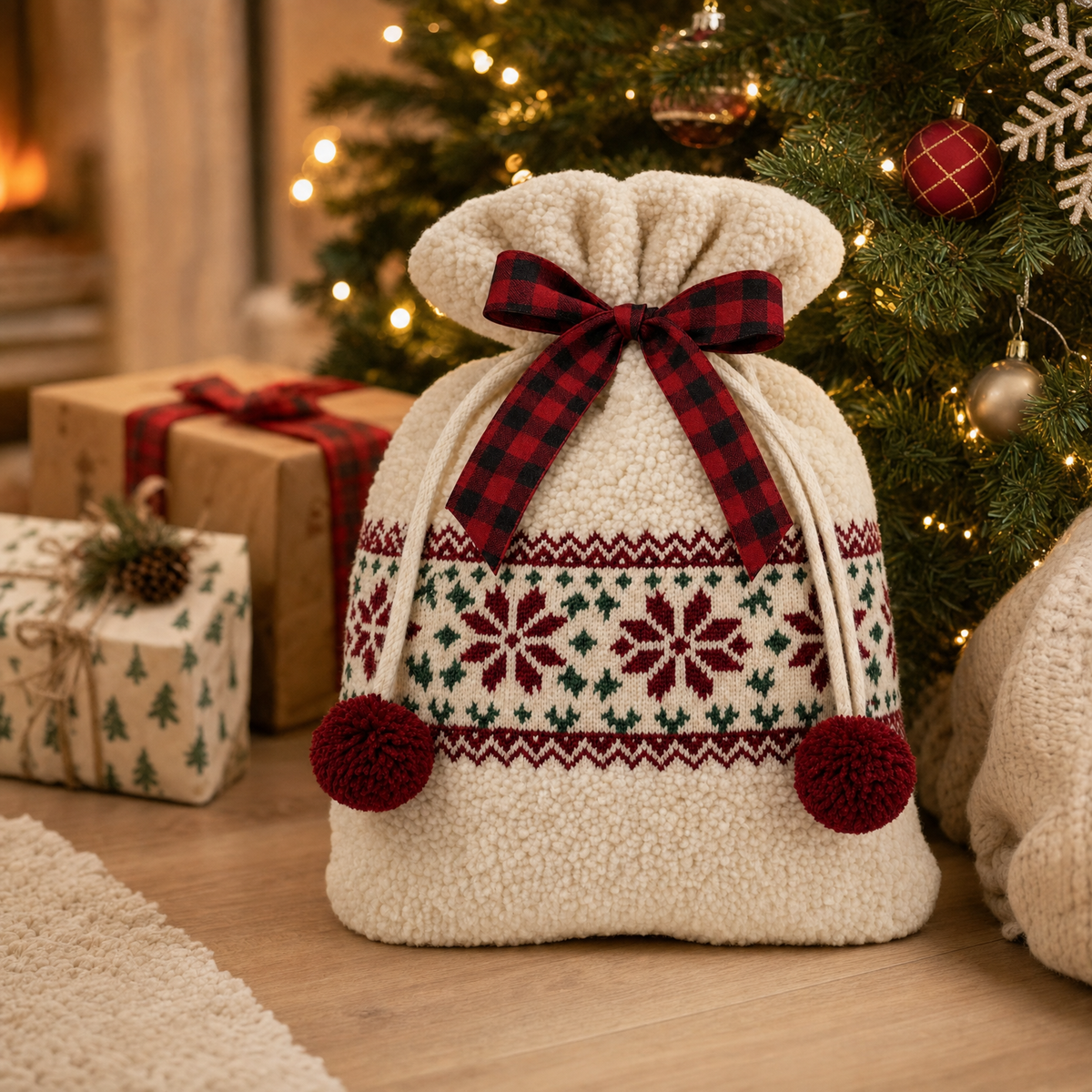 Nordic Sherpa — Reusable Fabric Christmas Gift Bag