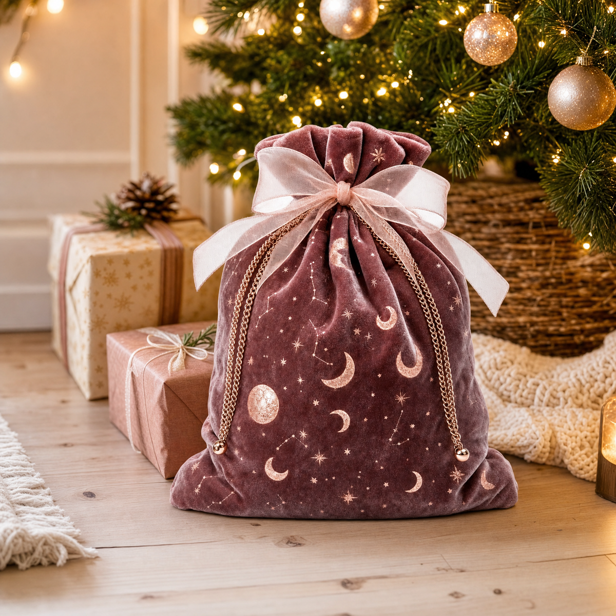 Rose Celestial — Reusable Fabric Christmas Gift Bag