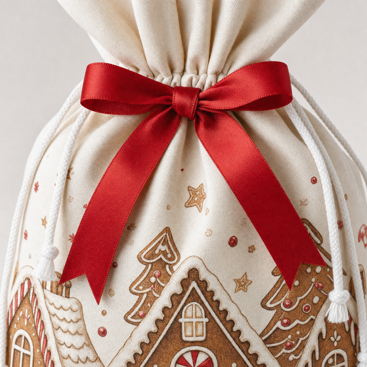 Gingerbread Village — Reusable Fabric Christmas Gift Bag