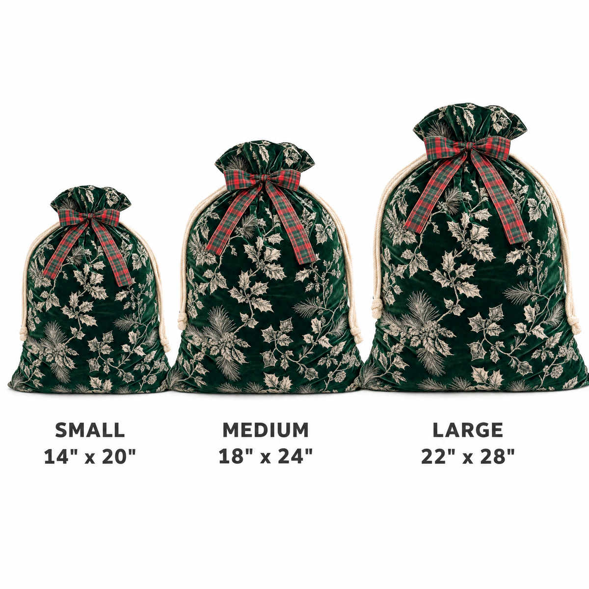Holly Velvet Toile — Reusable Fabric Christmas Gift Bag