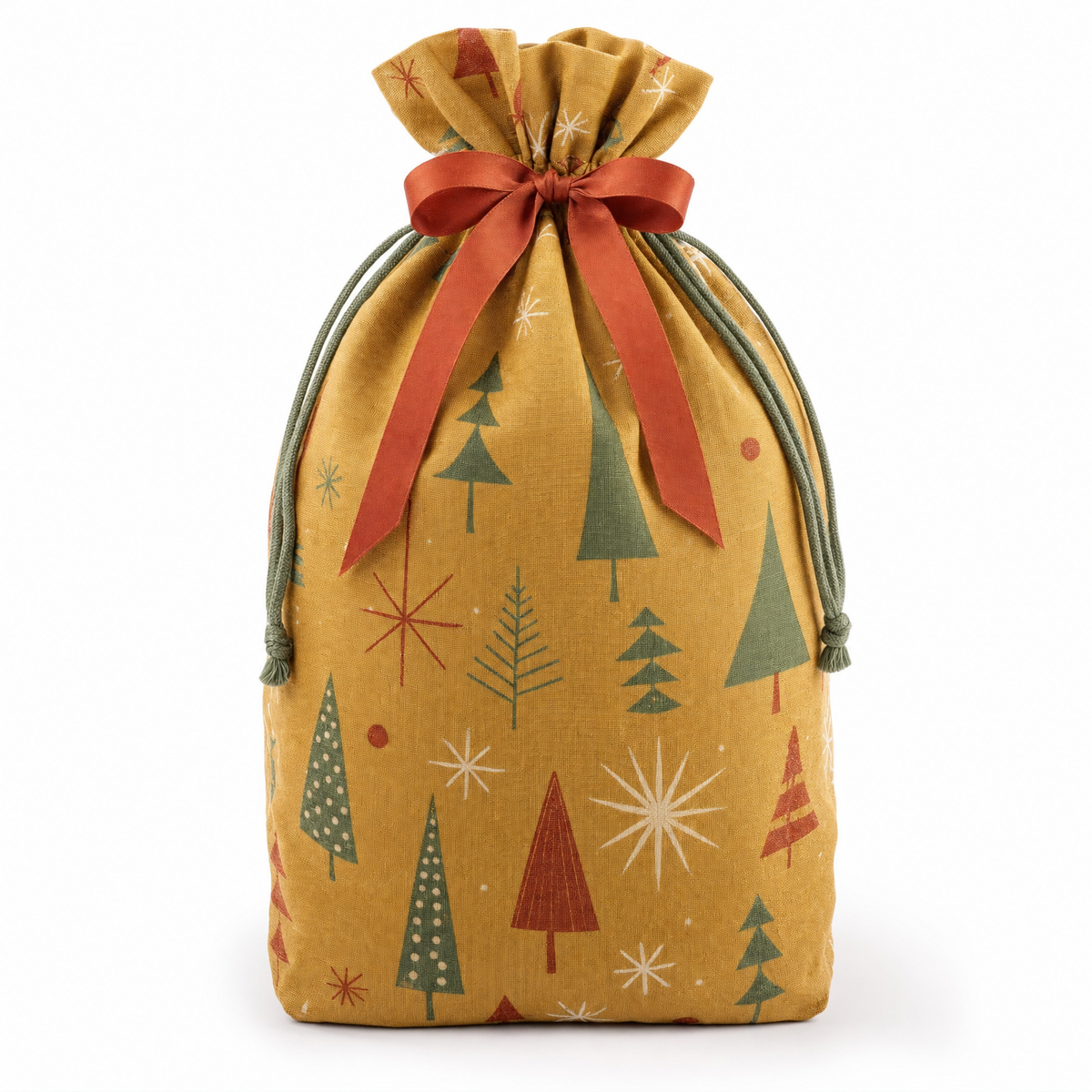 Mid-Century Trees — Reusable Fabric Christmas Gift Bag