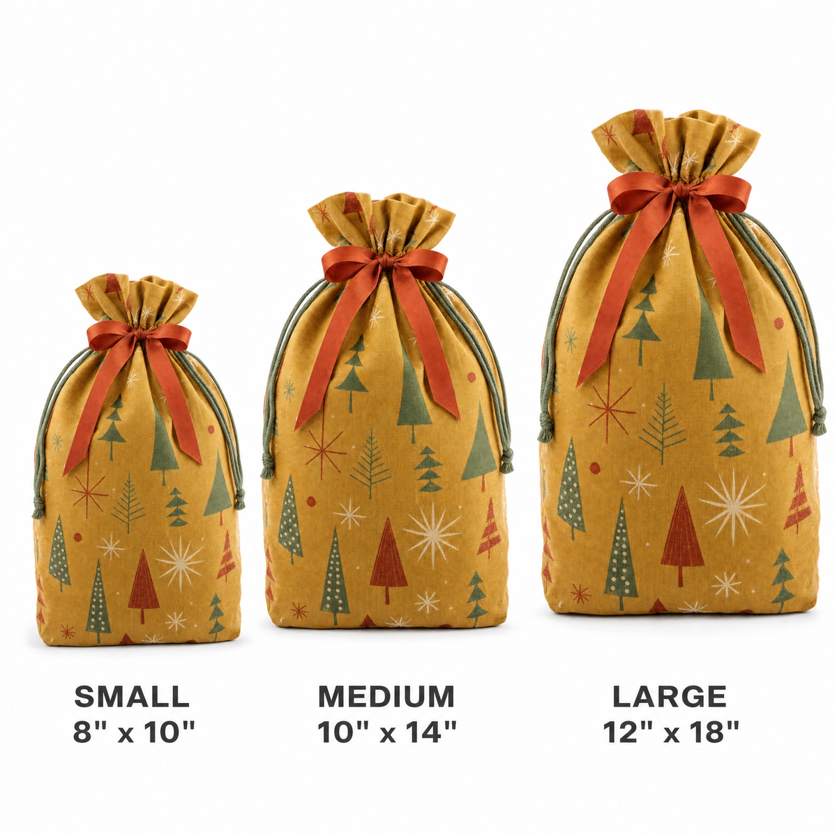 Mid-Century Trees — Reusable Fabric Christmas Gift Bag