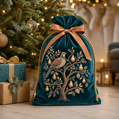 Partridge & Pear — Reusable Fabric Christmas Gift Bag
