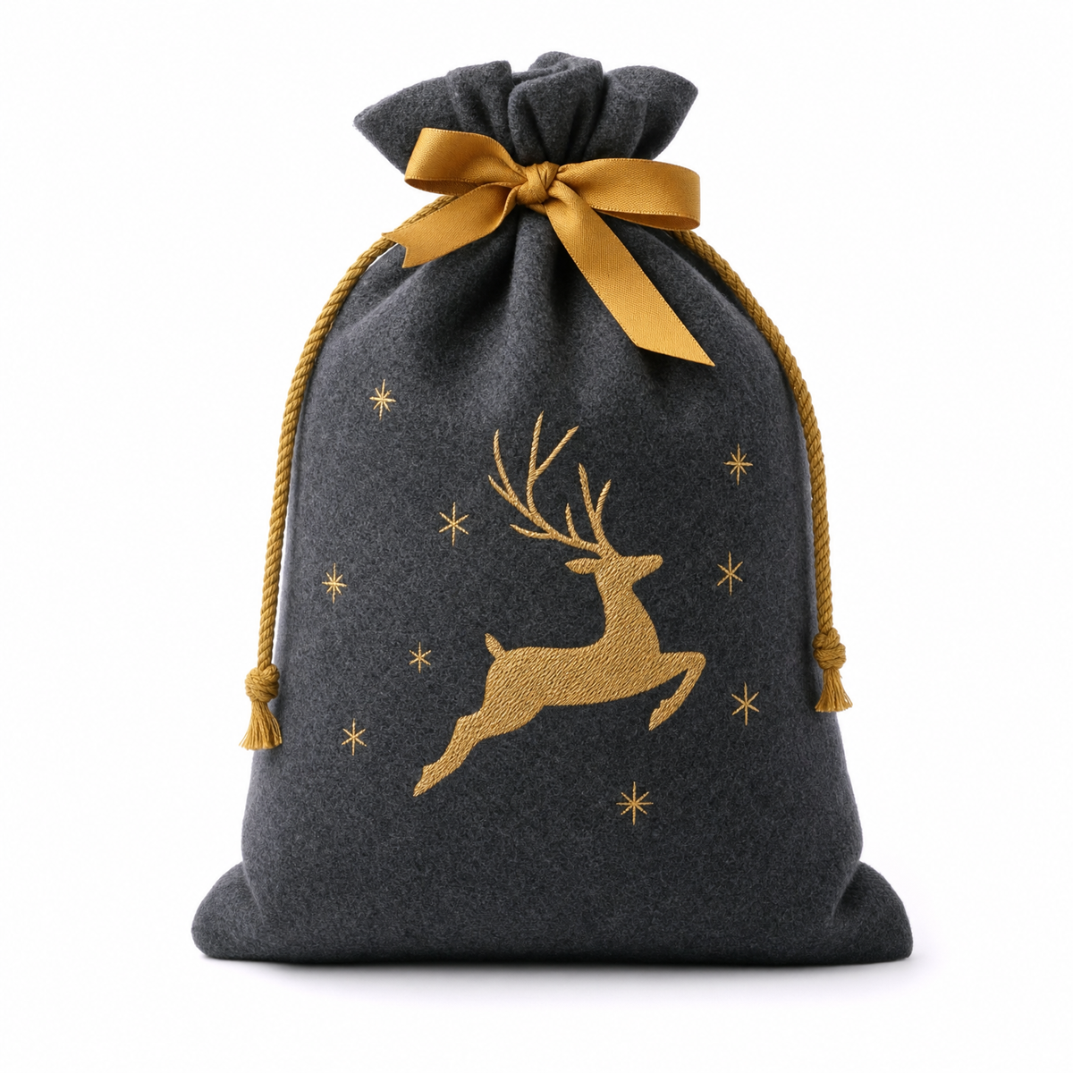 Golden Reindeer — Reusable Fabric Christmas Gift Bag