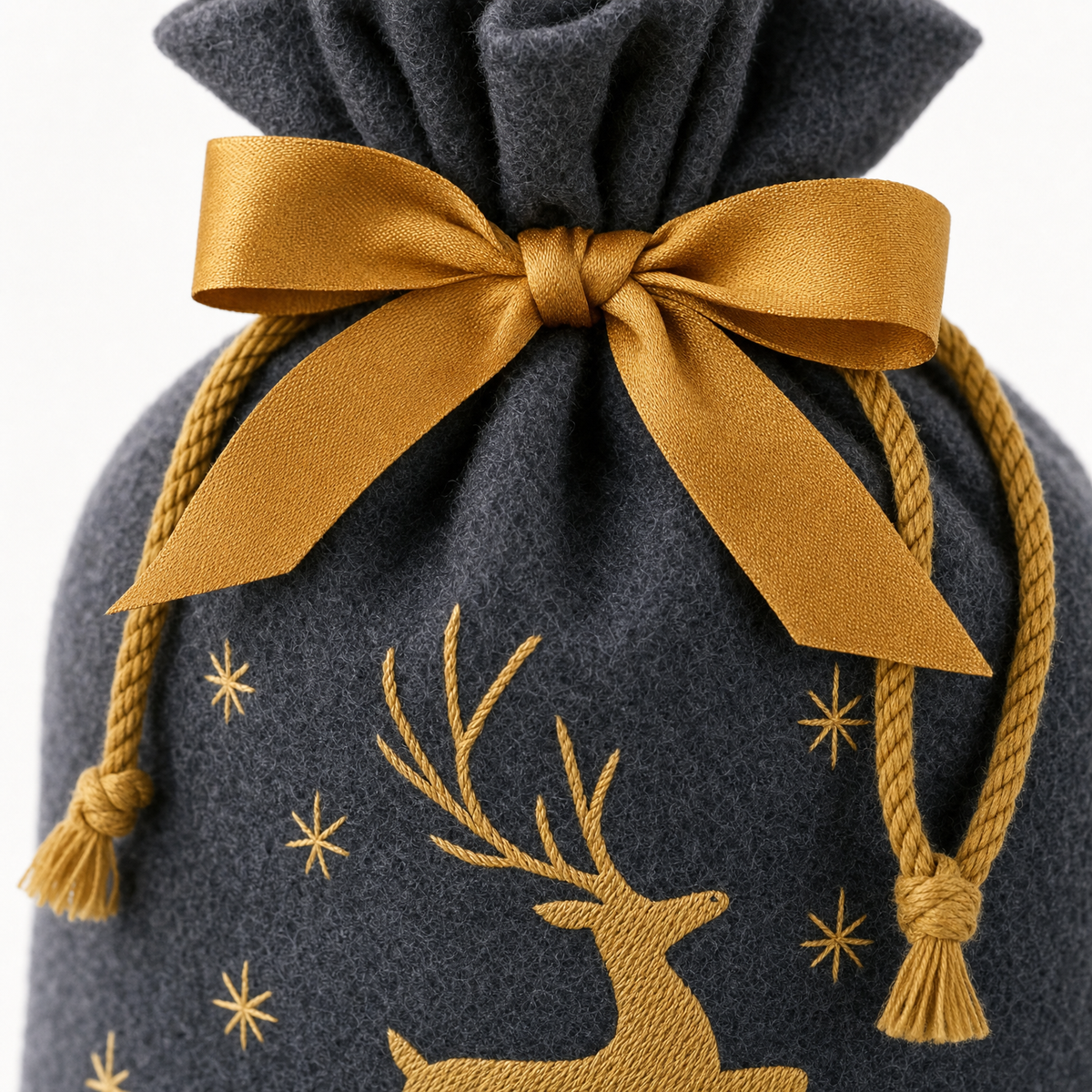 Golden Reindeer — Reusable Fabric Christmas Gift Bag