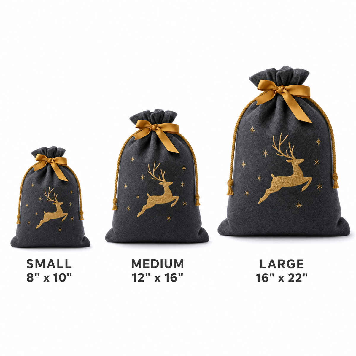 Golden Reindeer — Reusable Fabric Christmas Gift Bag
