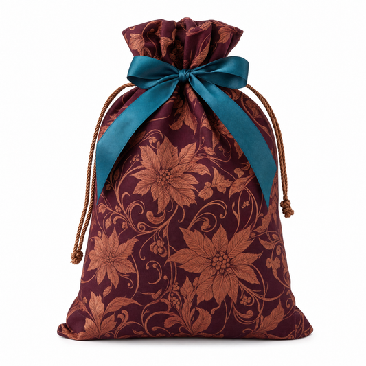 Copper Poinsettia — Reusable Fabric Christmas Gift Bag