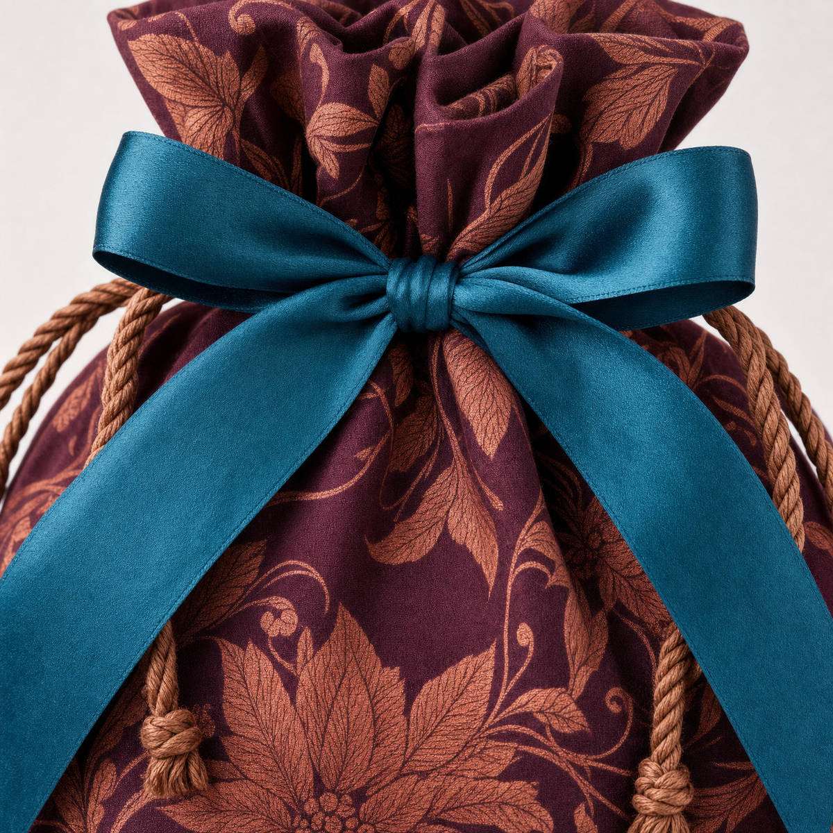 Copper Poinsettia — Reusable Fabric Christmas Gift Bag