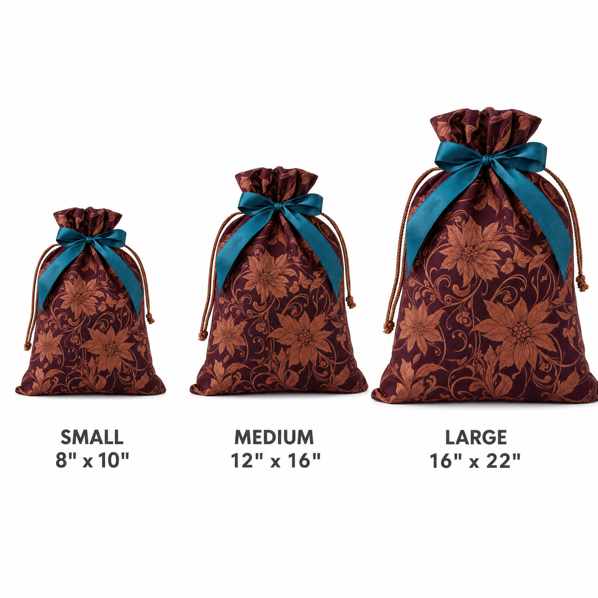 Copper Poinsettia — Reusable Fabric Christmas Gift Bag