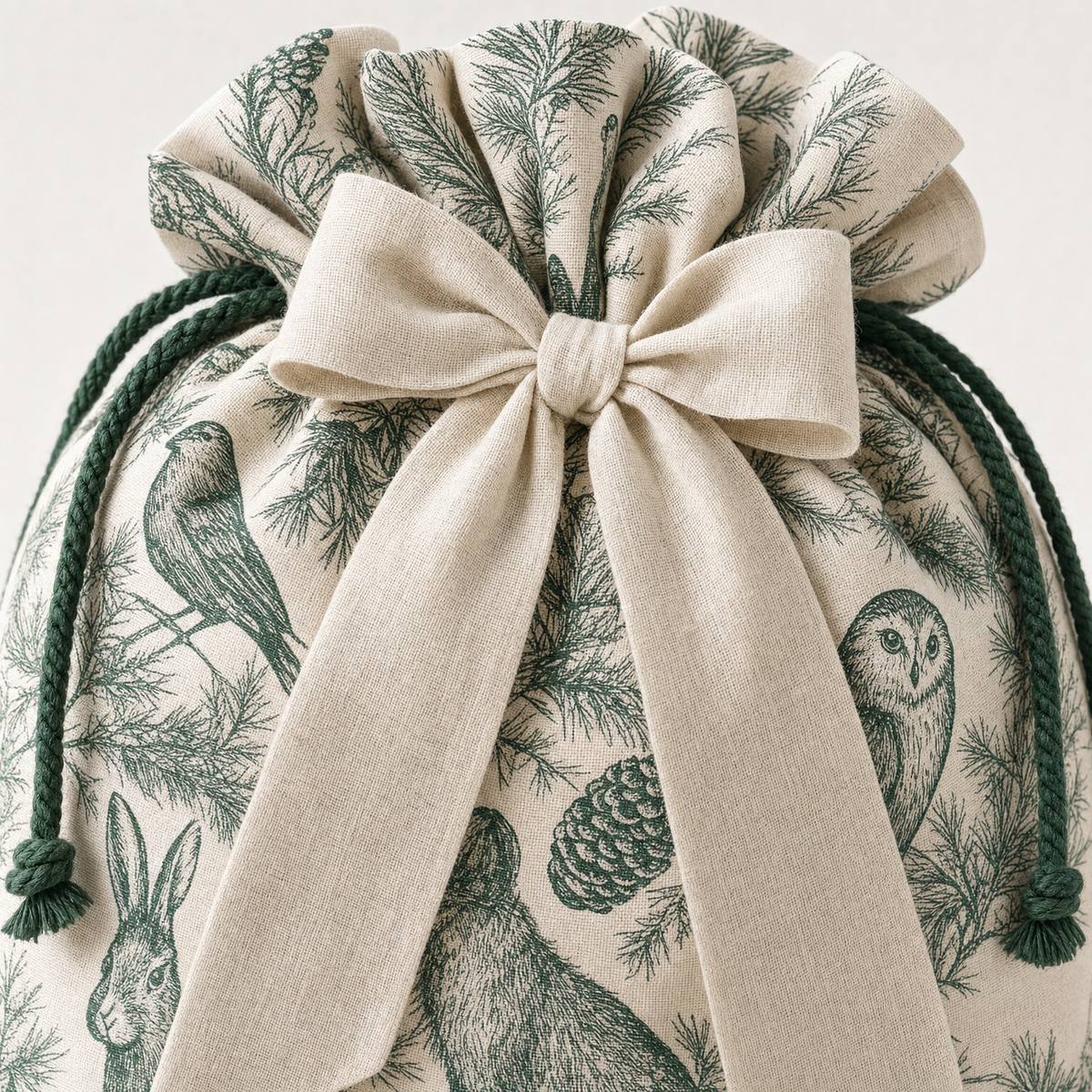 Woodland Toile — Reusable Fabric Christmas Gift Bag