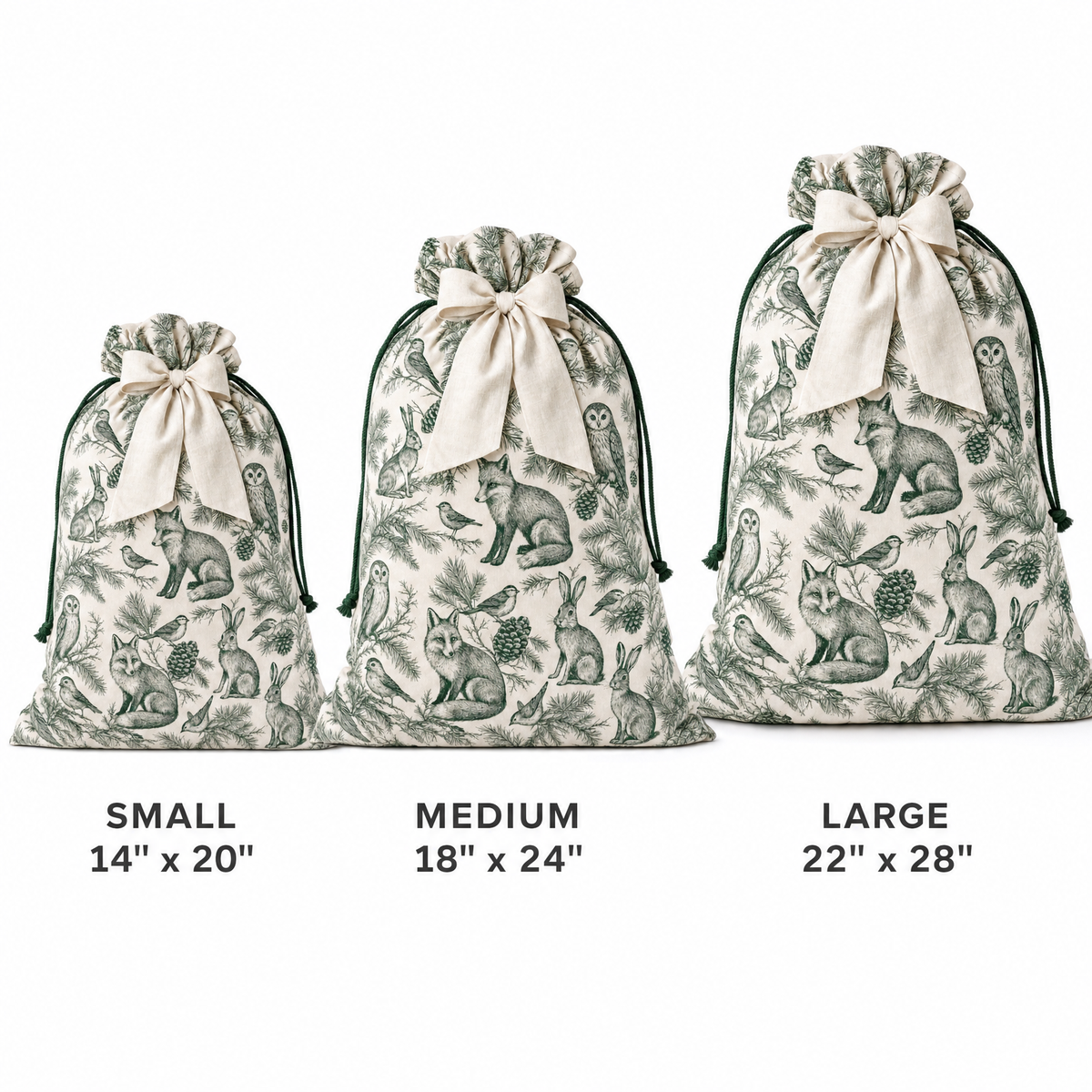 Woodland Toile — Reusable Fabric Christmas Gift Bag