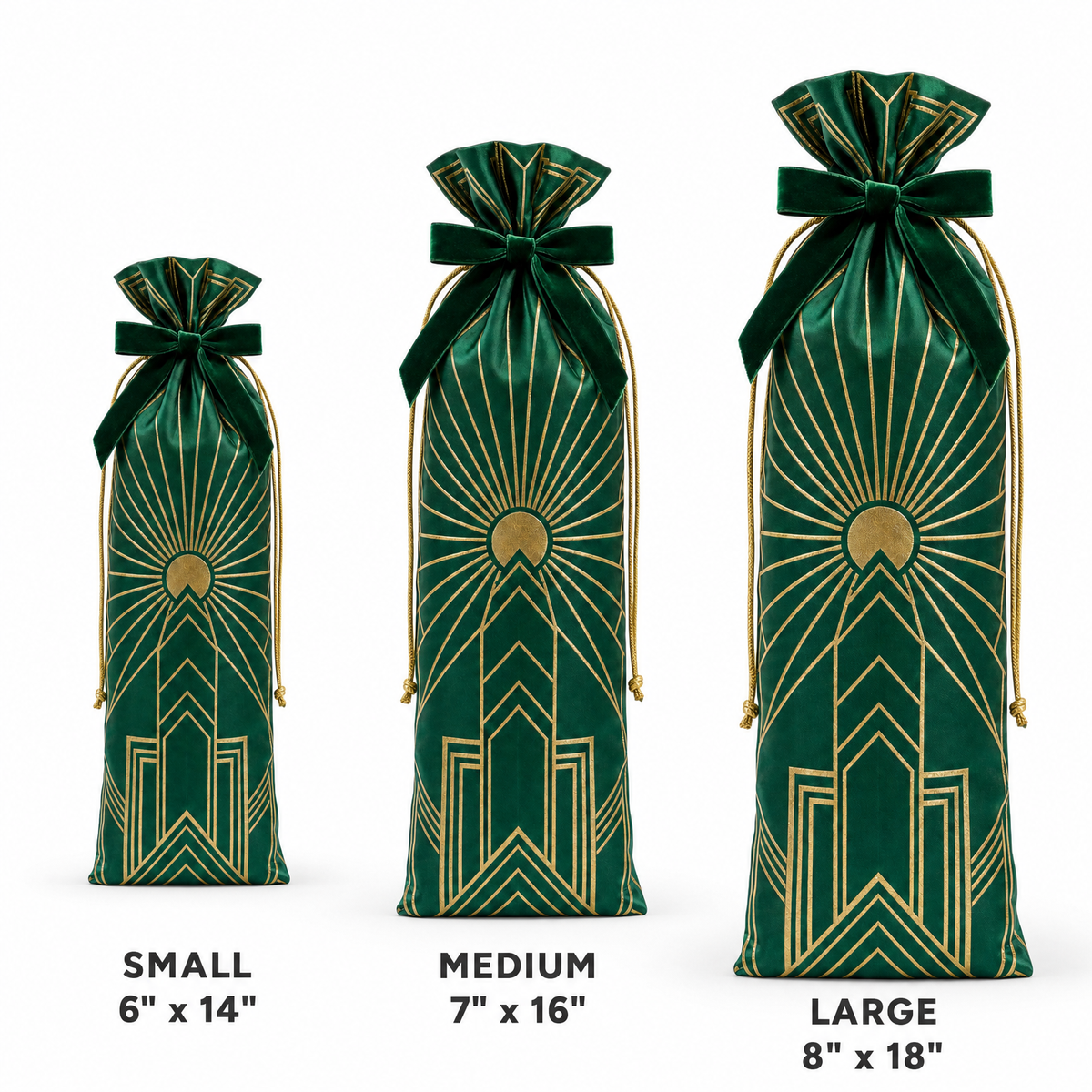 Emerald Deco Bottle — Reusable Fabric Christmas Gift Bag