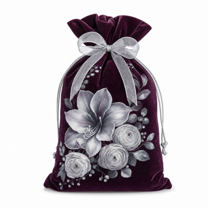 Silver Winter Bloom — Reusable Fabric Christmas Gift Bag