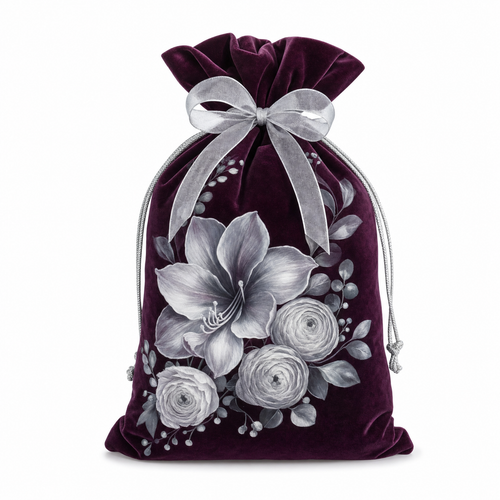 Silver Winter Bloom — Reusable Fabric Christmas Gift Bag