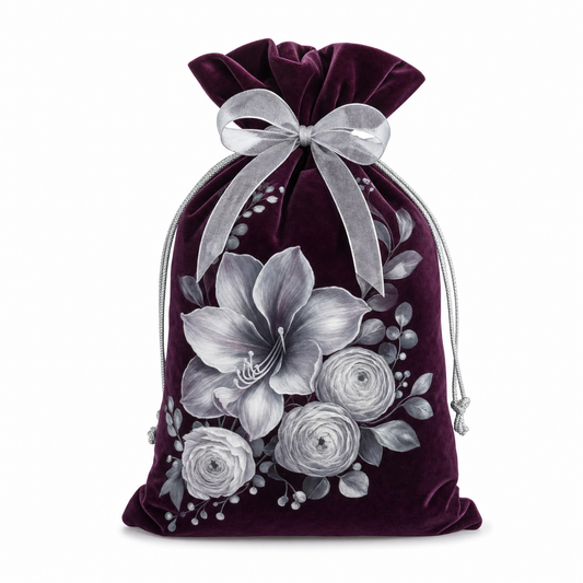 Silver Winter Bloom — Reusable Fabric Christmas Gift Bag