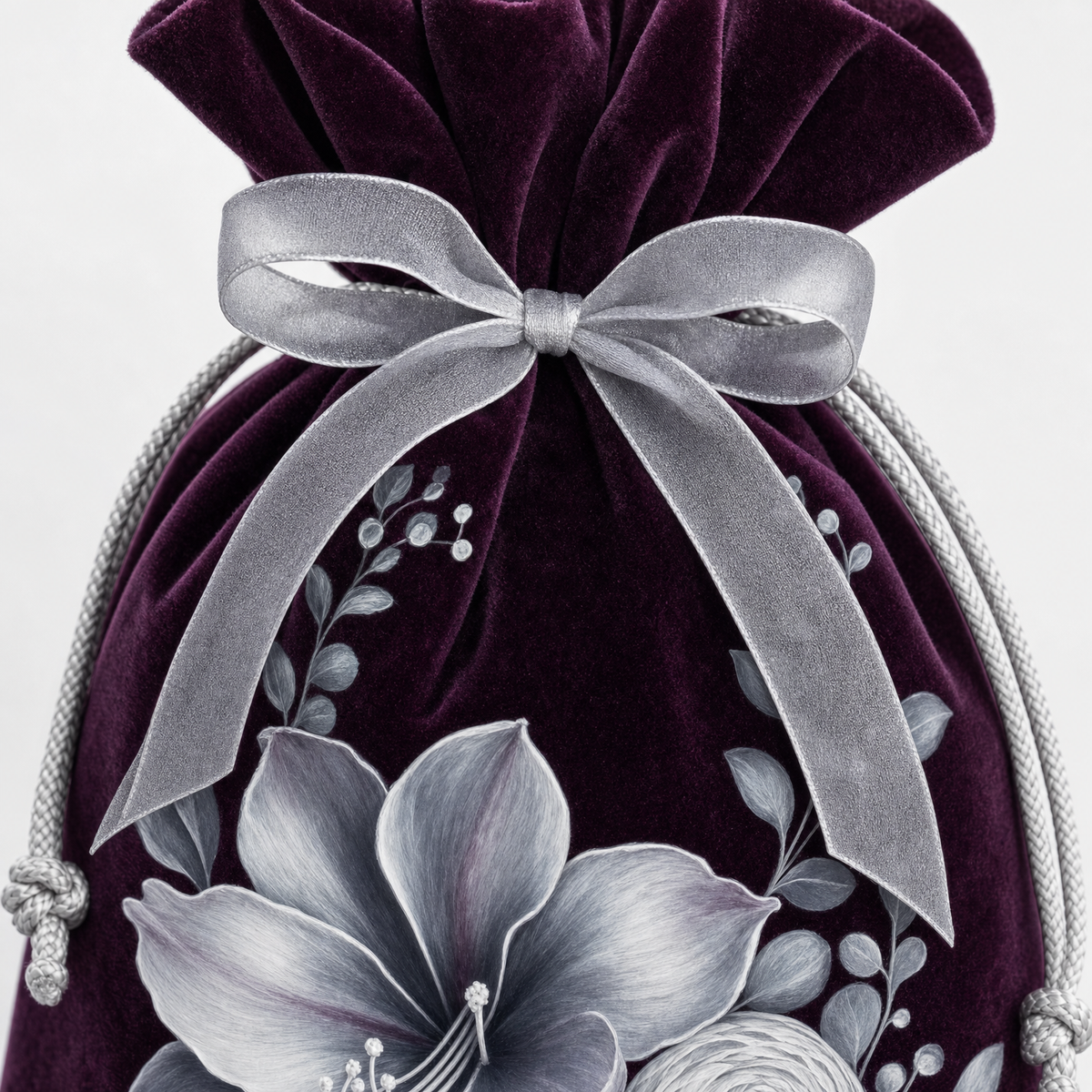 Silver Winter Bloom — Reusable Fabric Christmas Gift Bag