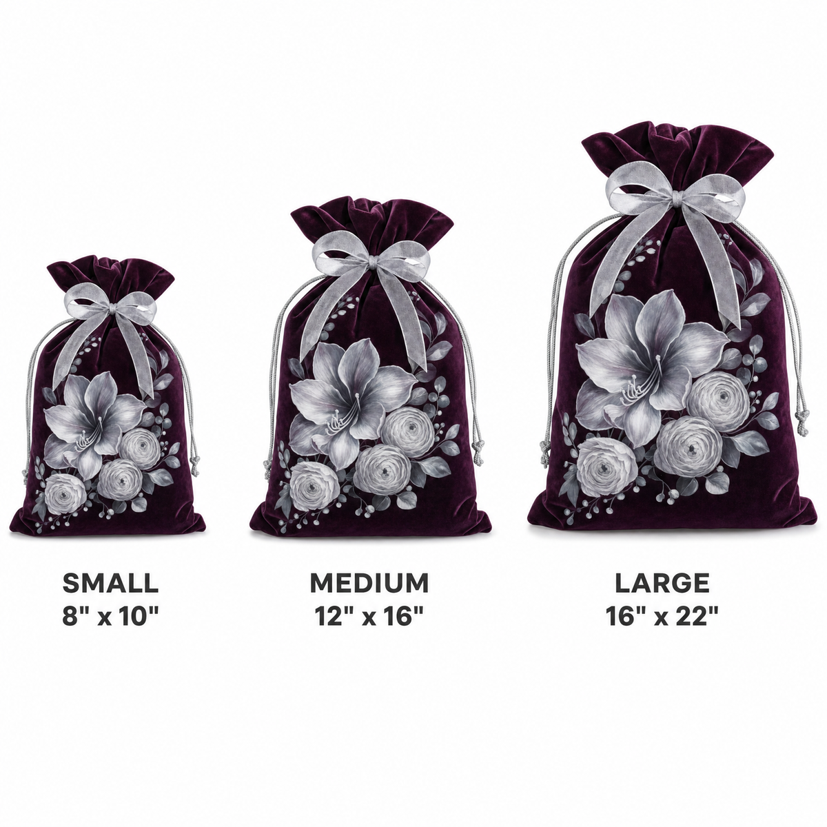 Silver Winter Bloom — Reusable Fabric Christmas Gift Bag