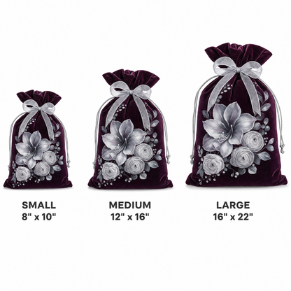 Silver Winter Bloom — Reusable Fabric Christmas Gift Bag