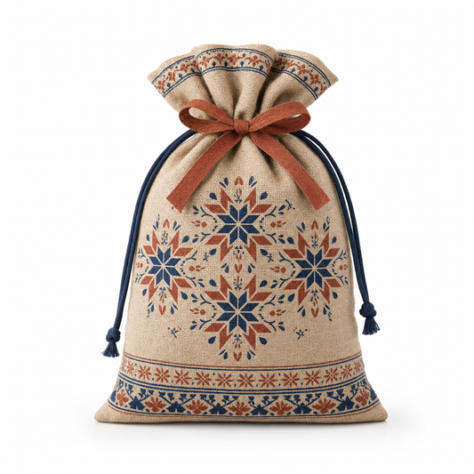 Folk Star — Reusable Fabric Christmas Gift Bag