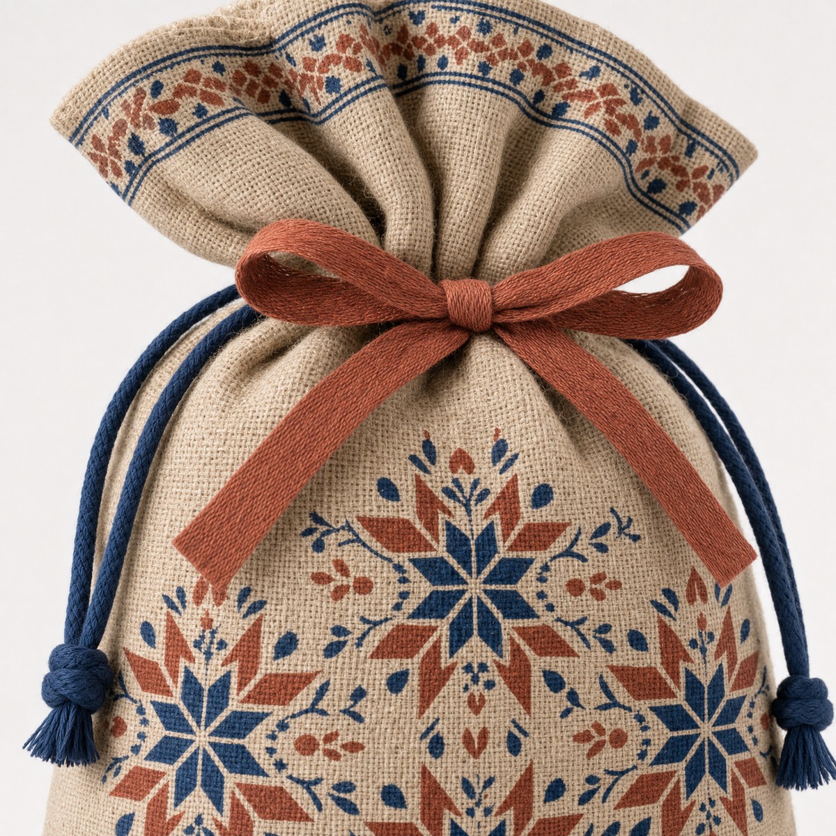 Folk Star — Reusable Fabric Christmas Gift Bag