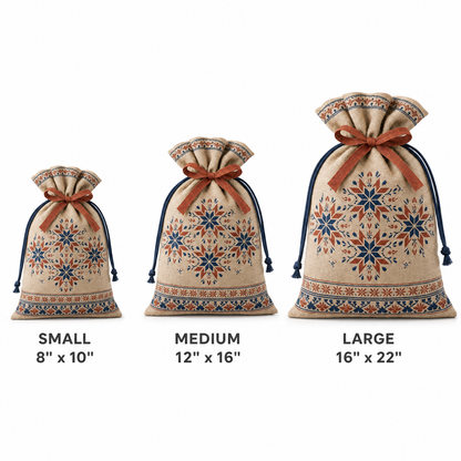 Folk Star — Reusable Fabric Christmas Gift Bag