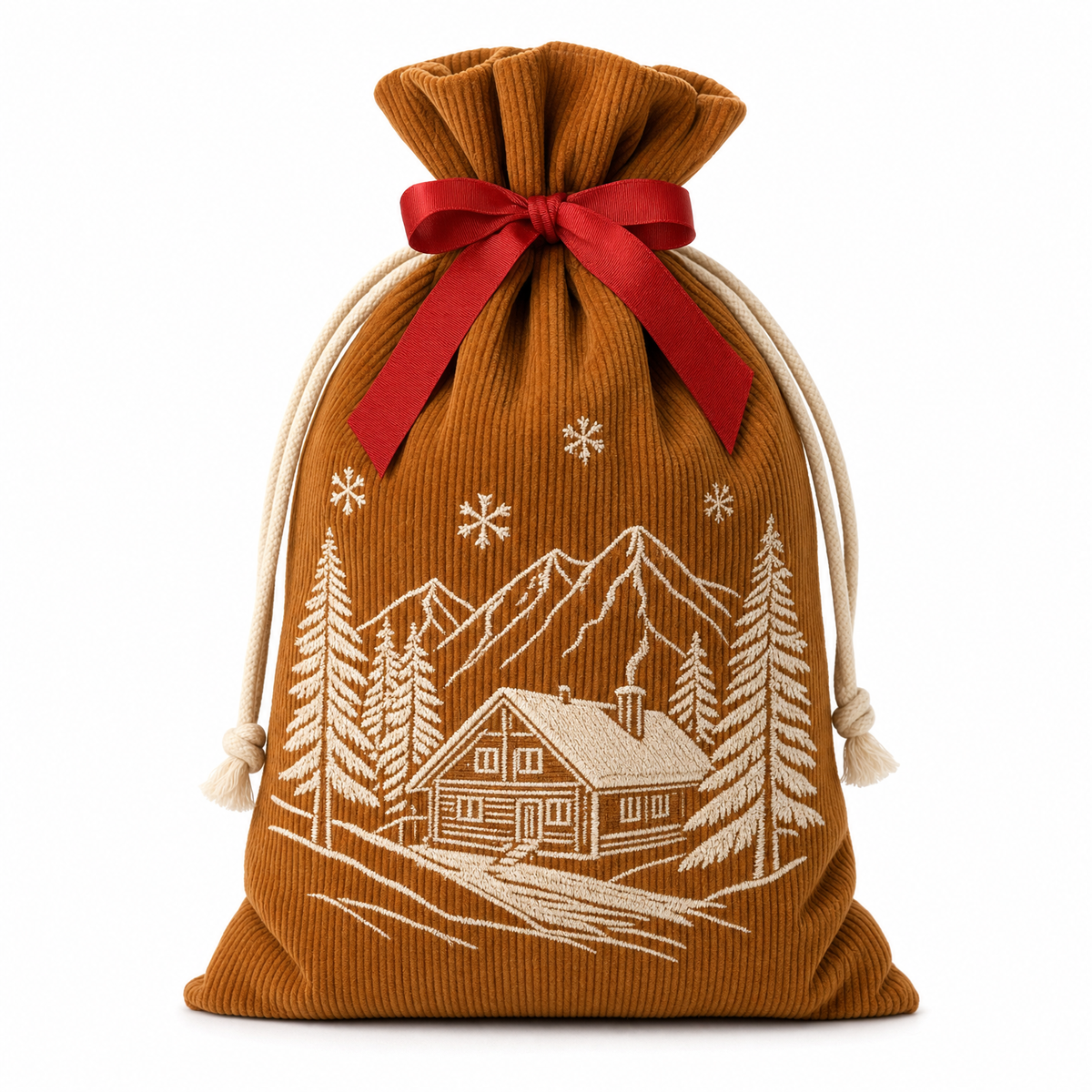 Alpine Lodge — Reusable Fabric Christmas Gift Bag