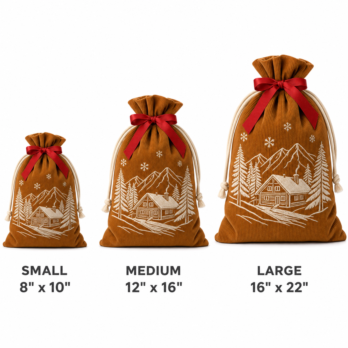 Alpine Lodge — Reusable Fabric Christmas Gift Bag