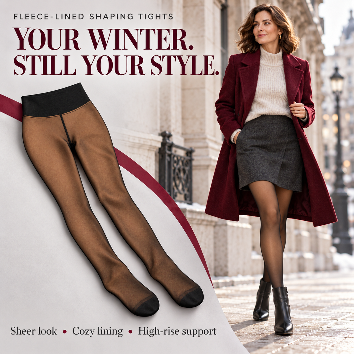 High-Waisted Fleece-Lined Sheer-Look Tights