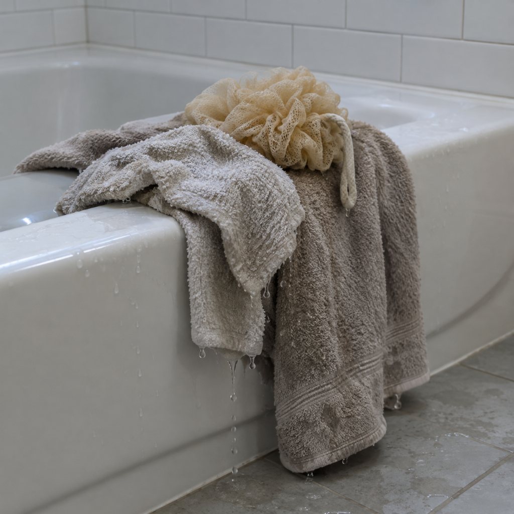 Clutter On The Tub Edge